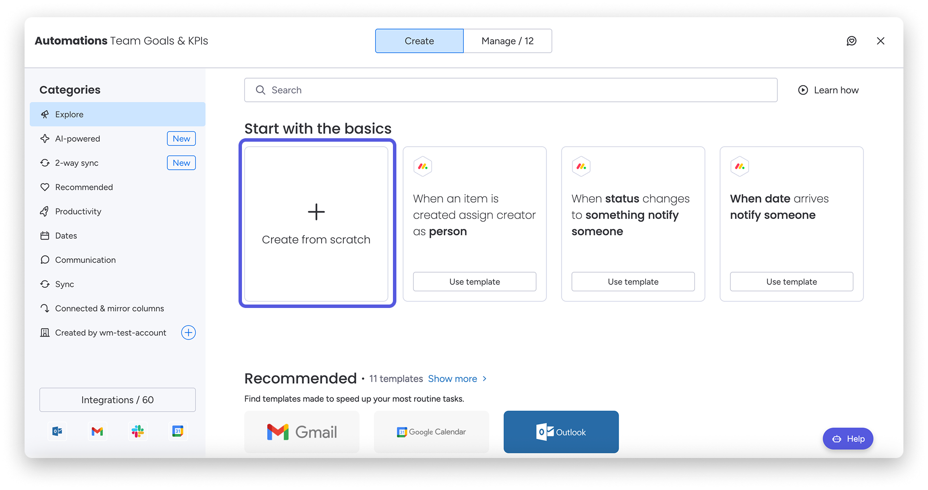monday crm's automation which denotes from scratch